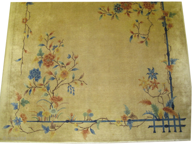 Art Deco Chinese carpet, knotted circa 1925 antique, 213 x 296 cm, ID: P-4429
In acceptable condition, the knots are hand spun lamb wool, finely knotted, single example, a creation and rare example,  ...