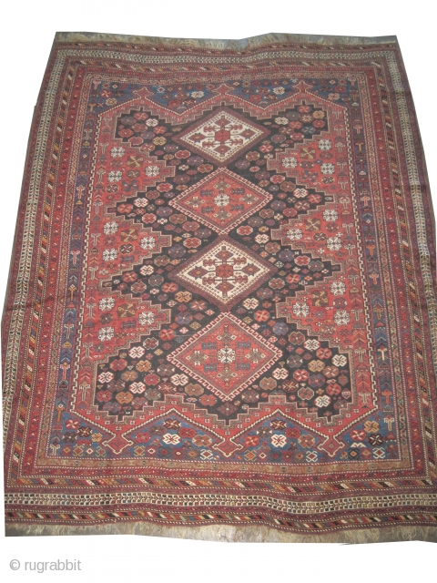 
Afshar Persian knotted circa in 1905 antique, collector's item, 260 x 212 (cm) 8' 6" x 6' 11"  carpet ID: P-5303
The black color is oxidized, the edges are finished with tiny  ...