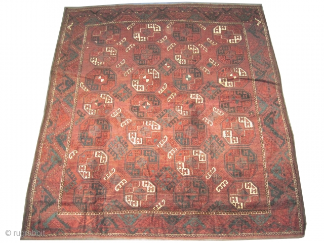 	

Tschaudor Turkmen, knotted circa in 1800, antique, museum standard, collectors item. 242 x 222 (cm) 7' 11" x 7' 3"  carpet ID: P-5665
 The warp and the weft threads are mixed  ...