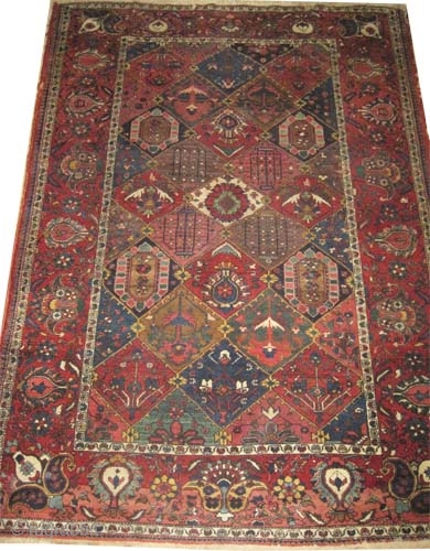 
Baktiar Persian knotted circa in 1925 semi antique, 300 x 212 (cm) 9' 10" x 6' 11" 
 carpet ID: P-6243
The black knots are oxidized, the knots are hand spun wool, all  ...
