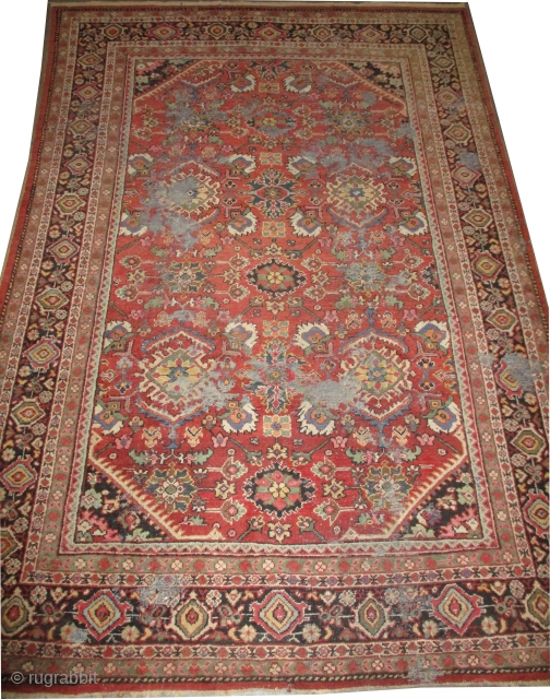 
Mahal Persian knotted circa in 1920 antique, 316 x 218 (cm) 10' 4" x 7' 2"  carpet ID: P-5210
The black knots are oxidized, the knots are hand spun wool, both edges  ...