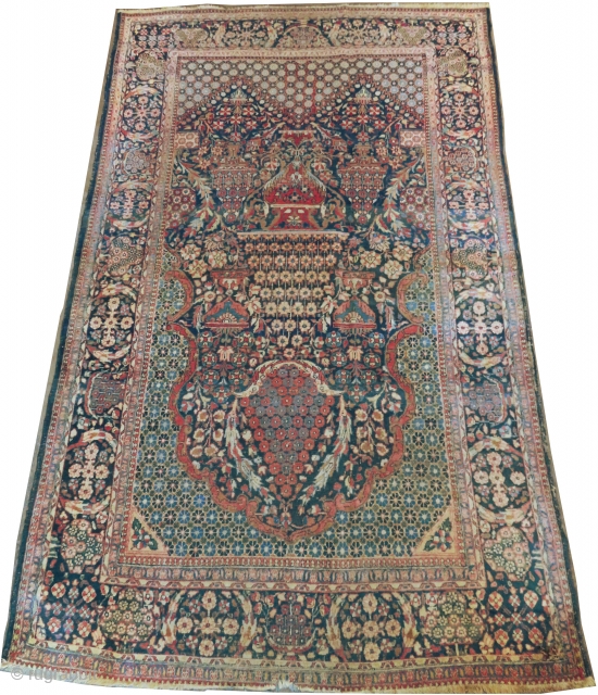 Kashan Persian knotted circa in 1928, 220 x 140 (cm) 7' 3" x 4' 7"  carpet ID: K-2993
The knots are hand spun wool, the background color is indigo, vase design, the  ...