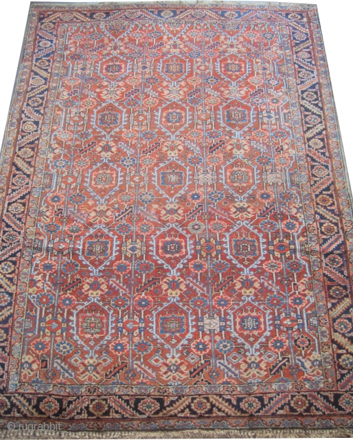 


Bakshaish-Heriz Persian knotted circa in 1900 antique, collector's item, 295 x 235 (cm) 9' 8" x 7' 8"  carpet ID: P-1553
The black knots are oxidized, the knots are hand spun wool,  ...