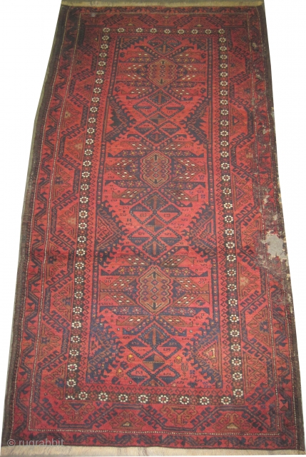 
Belutch Persian knotted circa in 1918 antique, 200 x 103 (cm) 6' 7" x 3' 5"  carpet ID: E-424
The black knots are oxidized. The knots, the warp and the weft threads  ...