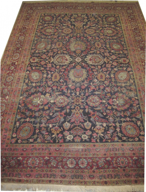 
Kirman Lavar Persian knotted circa in 1920 antique, 395 x 273 (cm) 12' 11" x 8' 11" 
 carpet ID: GUR-1
The black knots are oxidized, the knots are hand spun lamb wool,  ...