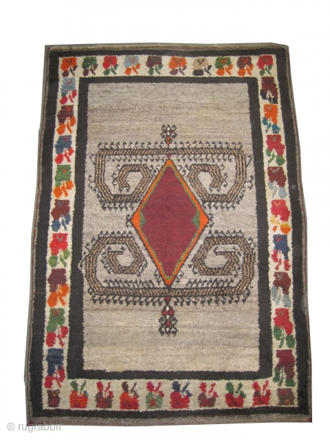 Gabbeh Nomad Persian knotted circa in 1940 semi antique, collectors item. 186 x 128 cm  carpet ID: K-5499
The knots are hand spun lamb wool, the warp and the weft threads are  ...