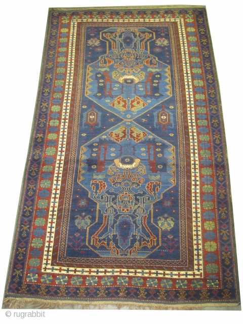  Sejshour-Kouba Caucasian, knotted circa in 1912, antique, collector's item,  220 x 124 (cm) 7' 3" x 4' 1"  carept ID: H-225
The brown color is oxidized. The knots, the warp  ...