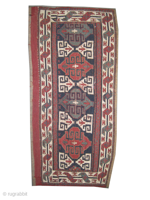 


Fragment Soumak Caucasian, woven circa 1890 antique, collectors item, 41 x 93 cm, ID: A-276
Woven with Soumak technique and hand spun wool, the white color is cotton, the black color is oxidized,  ...