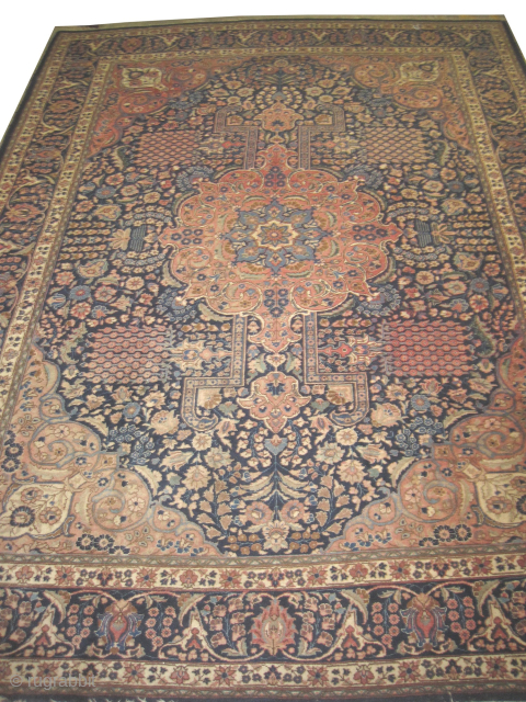 
Tabriz Persian knotted circa 1935 semi antique, 283 x 384 cm, ID: MUOE-1
Vegetable days, the black knots are oxidized, the knots are hand spun wool, the background color and the surrounded large  ...