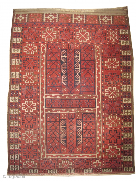 Ersari Engsi Turkmen, antique. Collector's item.Size: 170 x 128 (cm) 5' 7" x 4' 2" feet, carpet ID: K-3129
 High pile, at the center two small holes 1x2 cm old repair, the  ...