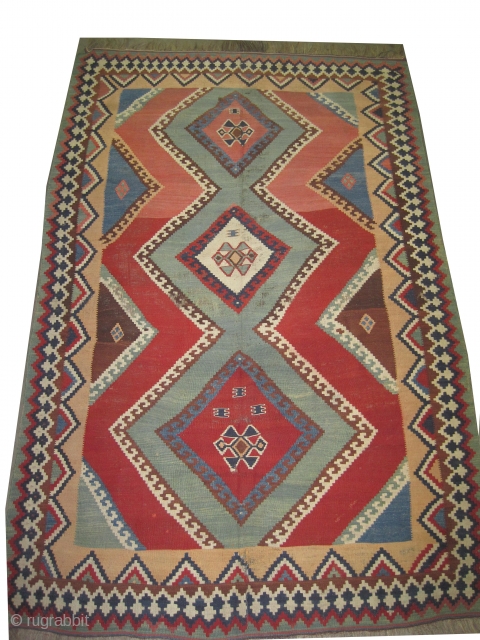 Qashqai kelim Persian, circa 1905, antique. Collector's item, Size: 254 x 167 (cm) 8' 4" x 5' 6" carpet ID: A-1108 
vegetable dyes, woven with 100% hand spun wool, geometric design, at  ...