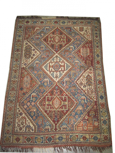 Qashqai Persian circa 1890 antique, collector's item, Size: 200 x 140 (cm) 6' 7" x 4' 7" feet, carpet ID: K-5313 
Vegetable dyes, the black color is oxidized, the knots are hand  ...