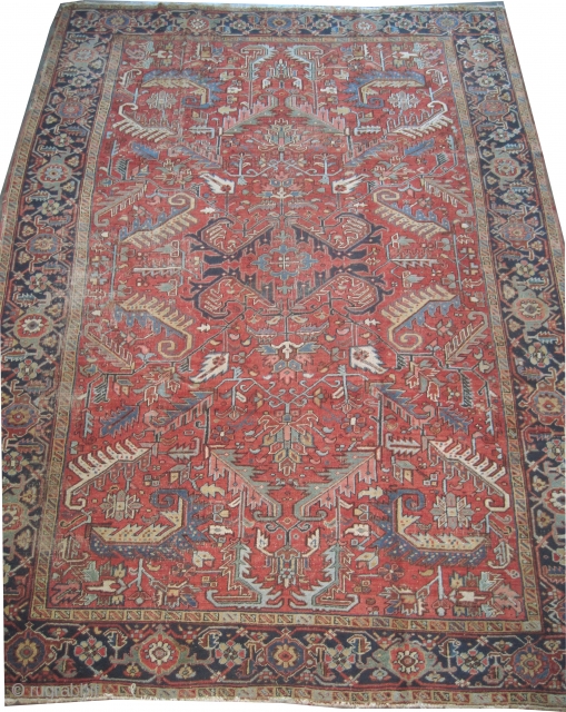 

Heriz Persian, knotted circa in 1915 antique,  337 x 247 (cm) 11' 1" x 8' 1"  carpet ID: P-3611
The black knots are oxidized, the knots are hand spun wool, the  ...
