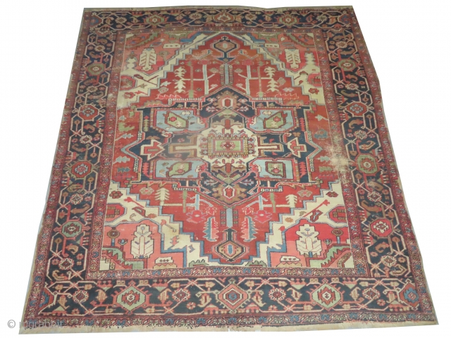 Heriz Persian, knotted  antique,  262 x 242 (cm) 8' 7" x 7' 11"  carpet ID: P-4765
The black knots are oxidized, the knots are hand spun wool, the selvages are  ...