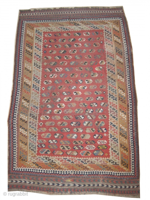  Qashqai kelim Persian woven circa in 1900 antique, collector's item, 242 x 156 (cm) 7' 11" x 5' 1"  carpet ID: A-1178
Finely woven with hand spun wool, allover geometric design,  ...