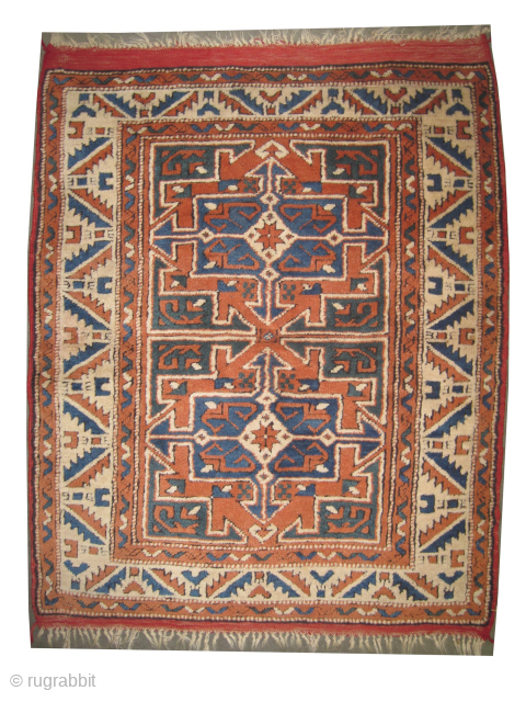 Our new website: www.madayancarpets.ch
Bergama Turkish, knotted circa 1955 semi-antique, 98 x 107 cm / 3'3" x 3'6" feet ID: K-3673
The knots are hand spun wool, the black knots are ...