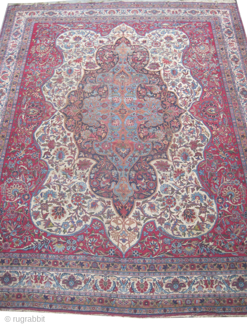 Our new website: www.madayancarpets.ch  

Kirmanshah Persian, knotted circa 1925, antique, 305 x 382 cm / 10'0" x 12'6" feet, ID: P-4763

Vegetable dyes, the knots are hand spun wool, the center medallion  ...