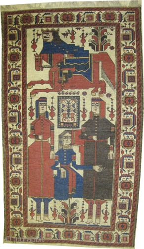 Pictorial Belutch Persian, circa 1911, antique. Collector's item. Size: 208 x 117 (cm) 6' 10" x 3' 10" carpet ID: E-101 Vegetable dyes, the black color is oxidized, the knots are hand  ...