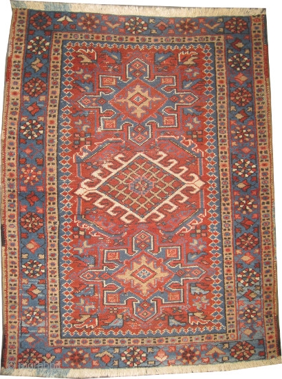 Karadja Persian, circa 1915 antique, Size: 126 x 96 (cm) 4' 2" x 3' 2" carpet ID: K-3400 
 A pair the 2nd is K-3401, vegetable dyes, the black color is oxidized,  ...