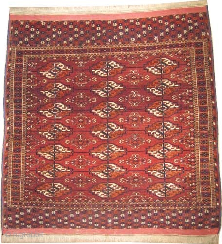 Tekke Turkmen Boukhara,  antique. Collector's item. Over than 100 years old. Size: 102 x 101 (cm) 3' 4" x 3' 4" carpet ID: K-3891
 Vegetable dyes, the brown color is oxidized,  ...