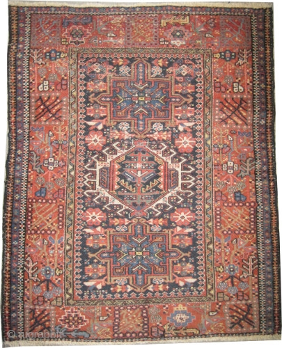 Karadja Persian, circa 1915, antique, Size: 130 x 102 (cm) 4' 3" x 3' 4"  carpet ID: MMM-44 
 vegetable dyes, the knots are hand spun wool, the black color is  ...