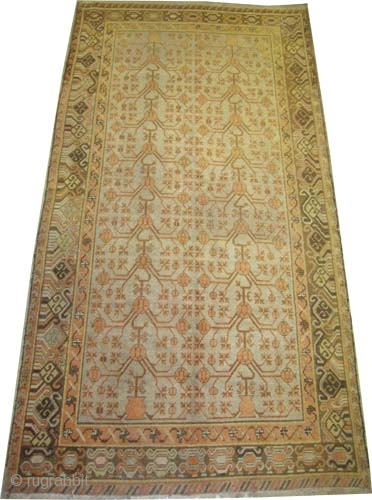 Khotan circa 1910. Antique, 
Size: 312 x 163 (cm) 10' 3" x 5' 4" carpet ID: P-4473 
Good condition, high pile, the knots are hand spun wool, the black color is oxidized,  ...