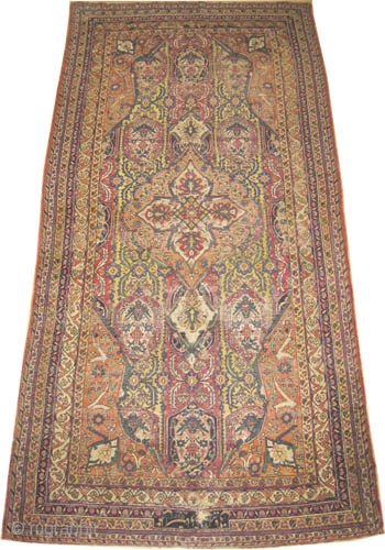 Kirman Persian. Antique.  Size: 317 x 155 (cm) 10' 5" x 5' 1"  carpet ID: P-5311 
Dated 1263=1846 or 1243= 1827, 
With Islamic inscriptions AMAL OSTAD MOHAMED KERMANI which means  ...