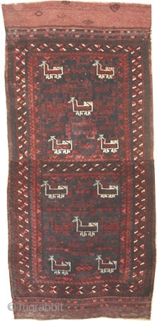 Belutch Persian circa 1935. Collector's item. Size: 117 x 64 (cm) 3' 10" x 2' 1" carpet ID: T-617 
The knots are hand spun lamb wool, the black color is oxidized, the  ...