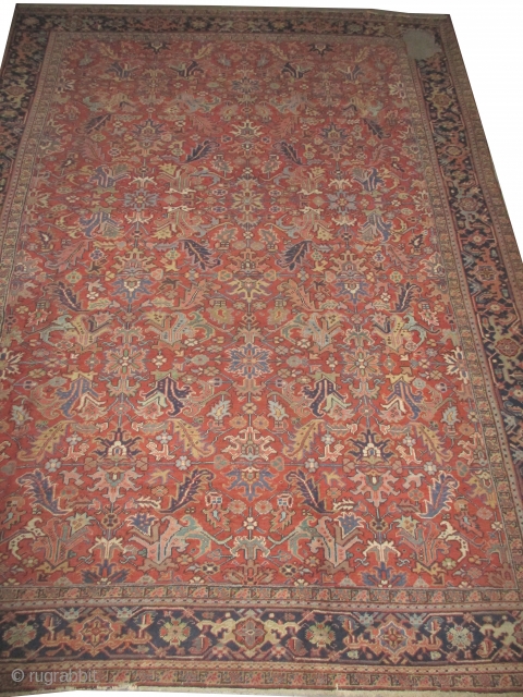 
Heriz Persian knotted circa in 1926, 410 x 310 (cm) 13' 5" x 10' 2"  carpet ID: P-1892
The black knots are oxidized, the knots are hand spun wool, the selvages are  ...