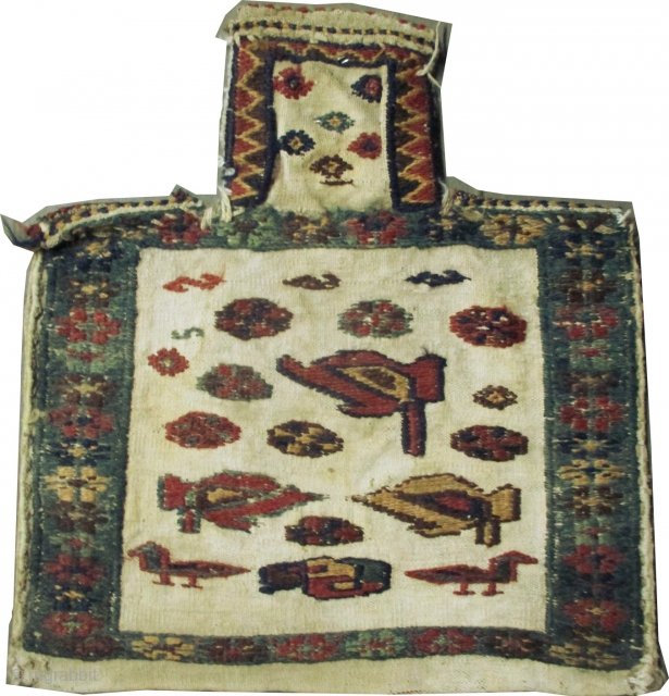 Namakdar Shahsavan Persian woven circa in 1922 antique, collector's item,  46 x 49 cm
Woven with soumak technique on cotton, in perfect condition, rare example.        