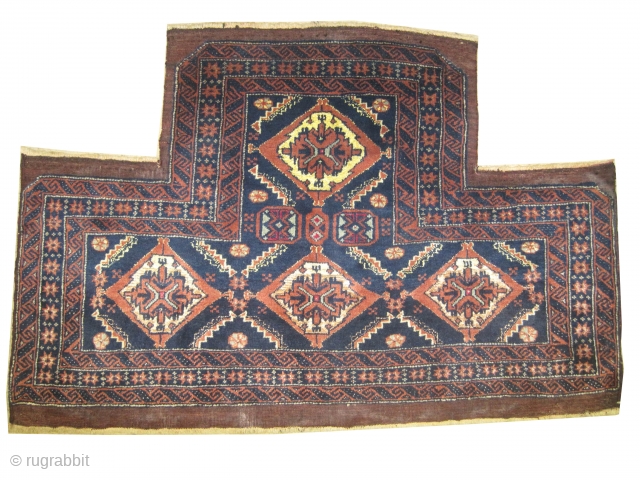 
Horse cover Belutch Persian knotted circa 1935, collectors item, 117 x 69 cm,  ID: T-389
The knots are hand spun lamb wool, the warp and the weft threads are 100% wool, both  ...