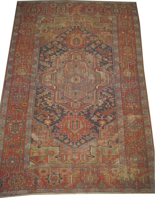 

Serapi-Heriz Persian, knotted circa 1870 antique, collectors item, 200 x 300 cm, ID: P-3709
Vegetable dyes, the black knots are oxidized, the knots are hand spun lamb wool, the background color is indigo,  ...