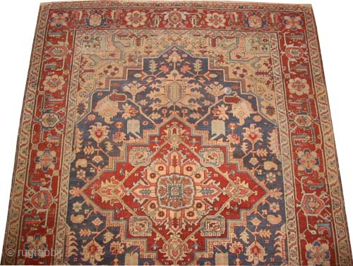 Serapi Heriz Persian, knotted circa 1890 antique, collectors item, 290 x 203 cm, ID: P-4005
Vegetable dyes, the knots are hand spun lamb wool, in acceptable condition, the shirazi borders are woven on  ...