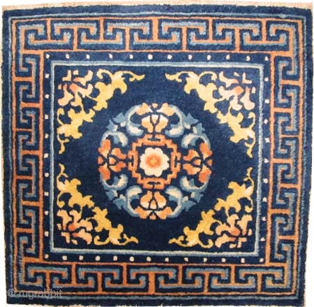 	
Ningxia Chinese, antique. Collector's item. Size: 65 x 65 (cm) 2' 2" x 2' 2" , carpet ID: K-5614

Seat cover, vegetable dyes, the knots of certain colors are oxidized, indigo background, the  ...