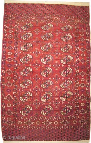 
Tekke Boukhara Turkmen, circa 1885, antique. Collector's item. Size: 164 x 106 (cm) 5' 5" x 3' 6" carpet ID: T-370 
 Vegetable dyes, the black color is oxidized, the knots are  ...