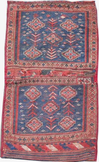 	

Baktiar saddle bag Persian knotted circa in 1900 antique, collector's item, 79 x 46 (cm) 2' 7" x 1' 6"  carpet ID: K-4997
Hand spun wool, woven with three different technique Soumak,  ...