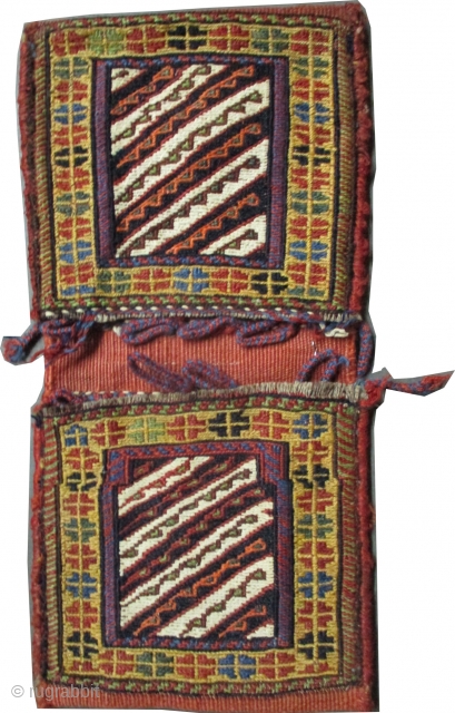 
Saddle bag Soumak Caucasian woven circa in 1895 antique, collector's item, 45 x 21 (cm) 1' 6" x 8"  carpet ID: SA-1140
Woven with two different technique, Soumak and flat with hand  ...