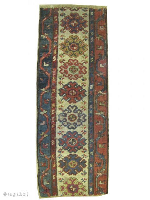 

Fragment Talish Caucasian, knotted circa 1885, collectors item, 100 x 36 cm, ID: SA-1239
The warp and the weft threads are 100% wool, the knots are hand spun wool, the black knots are  ...