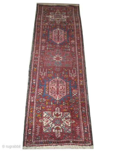 Our new website: www.madayancarpets.ch
Karadja Persian, knotted circa 1930 semi-antique, 59 x 168 cm / 1'11" x 5'6" feet, ID: BRDI-29
The knots are hand spun wool, vegetable dyes, rust background, geometric design, in ...