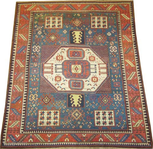 Karatchoph Caucasian, antique, collectors item, Size: 208 x 179 (cm) 6' 10" x 5' 10" carpet ID: K-5647
 Vegetable dyes, the black color is oxidized, the knots are hand spun wool, the  ...