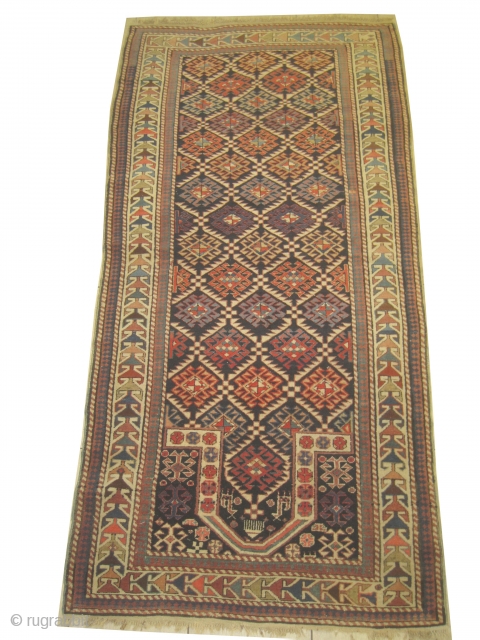 Shirvan prayer Caucasian, knotted circa in 1918, antique, collectors item, 100 x 200 cm, carpet ID: BRDU-2
The knots are hand spun wool, both edges are finished with 3 cm kilim, high pile  ...