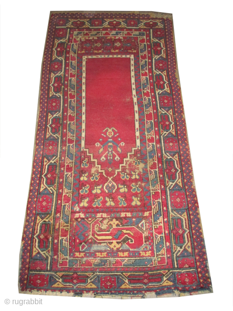 

Bergama Anatolian, knotted circa 1880 antique, collectors item, 255 x 123 cm, ID: K-595
Ada Bergama village rug. Ghiordez knots, vegetable dyes, the black knots are oxidized, the knots are hand spun wool,  ...