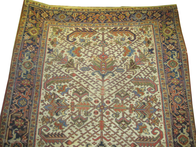 
Heriz Persian, knotted circa 1910, antique, 210 x 280 cm, ID: P-4242
Vegetable dyes, the black knots are oxidized, the knots are hand spun wool, all over geometrical design, the background color and  ...