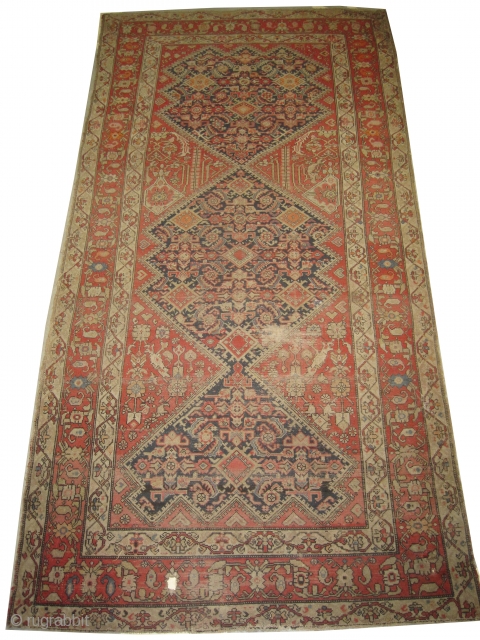 	

Malaier Persian, knotted circa in 1895 antique, collector's item, 296 x 151 (cm) 9' 8" x 4' 11"  carpet ID: RSZ-8
The knots are hand spun wool, the black color is oxidized,  ...
