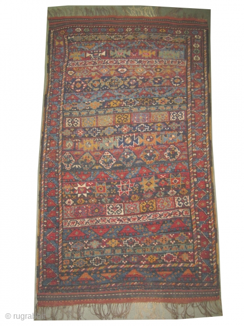 
Gutschan Kurd Persian knotted circa in 1910 antique, collector's item, 190 x 116 (cm) 6' 3" x 3' 10"  carpet ID: E-280
The knots are hand spun lamb wool, the black knots  ...