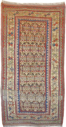 
Gutschan Kurd Persian knotted circa in 1918 antique, collector's item, 190 x 98 (cm) 6' 3" x 3' 3"  carpet ID: E-341
The black knots are oxidized. The knots, the warp and  ...