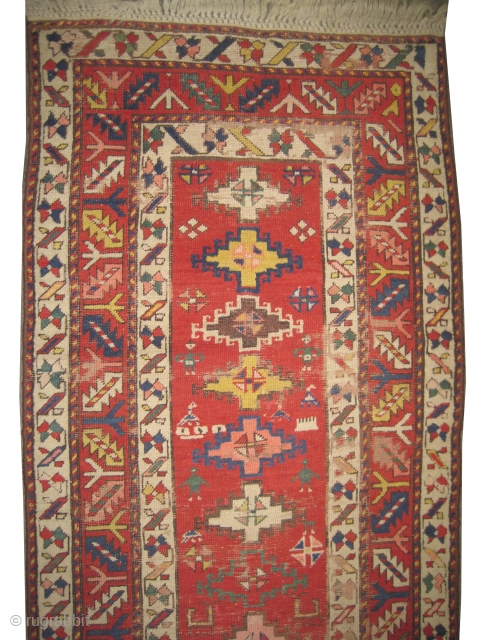 

Gendja Caucasian, knotted circa 1890, antique, collectors item, 287 x 90 cm,  ID: K-4443
The black knots are oxidized, the knots are hand spun wool, the warp and the weft threads are  ...