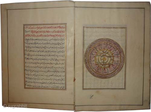 
Islamic astrological book, 17/18 century, antique, collector's item, museum standard, manuscript "Astrology" book, most of the pages are colored and golden. Size: 30 x 21 (cm) 1'  x 8"  carpet  ...
