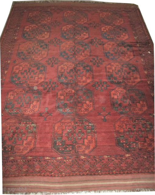 
Ersari Turkmen, knotted circa 1875 antique, collectors item, 220 x 293 cm, ID: MMM-60
The knots, the warp and the weft threads are mixed with hand spun lamb wool (silky wool) and goat  ...