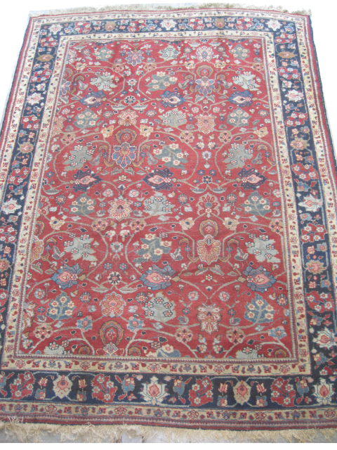 
Tabriz Persian, knotted circa 1920 antique, 295 x 215cm, ID: P-5985
Vegetable dyes, the black knots are oxidized, the knots are hand spun wool, the selvages are woven on two lines, the background  ...